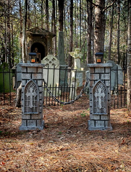 Evil Soul Studios Gothic Cross Cemetery Lighted Entrance Columns Halloween Prop