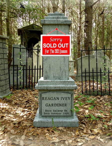 A historical monument marked with a 'Sold Out' sign.