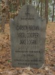 Five humorous tombstones with funny epitaphs in a wooded area.