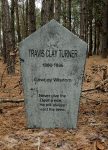 Five humorous tombstones with funny epitaphs in a wooded area.