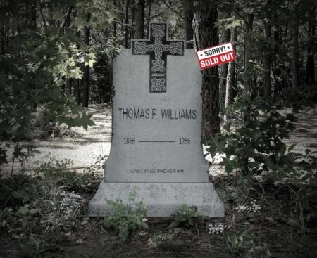 Old gravestone of Thomas Williams in a shaded cemetery.