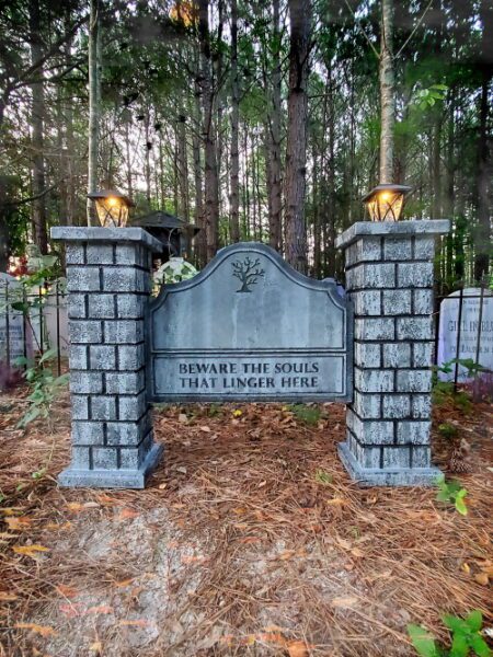 Evil Soul Studios Lighted Blank Cemetery 2-Sided Entrance Sign Halloween Prop
